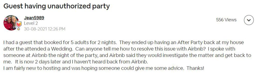 Jean had guests who hosted an unauthorized party at her house